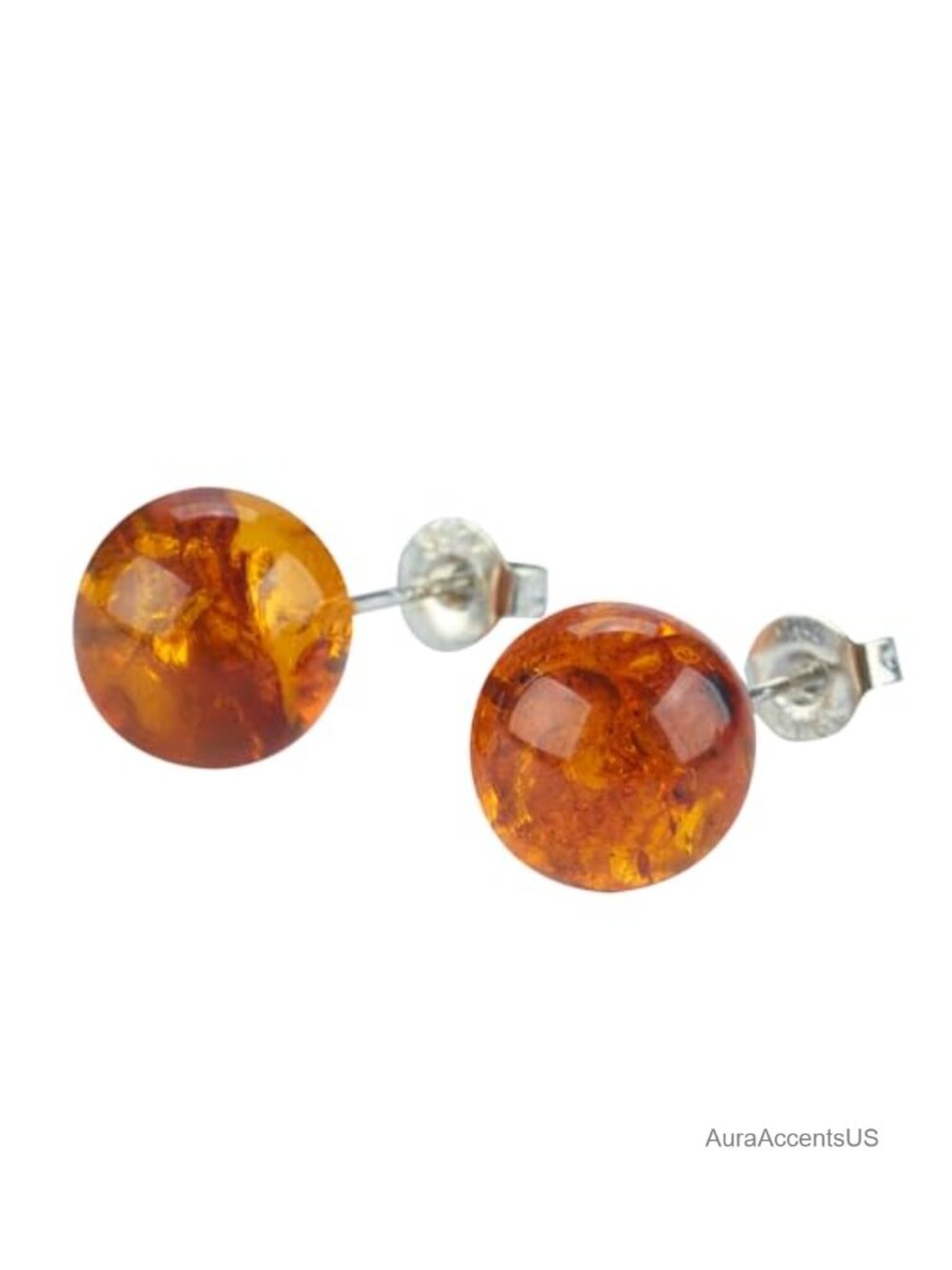S925 Sterling Silver Baltic Amber Stud Earrings Classic Round Ball Gift Box